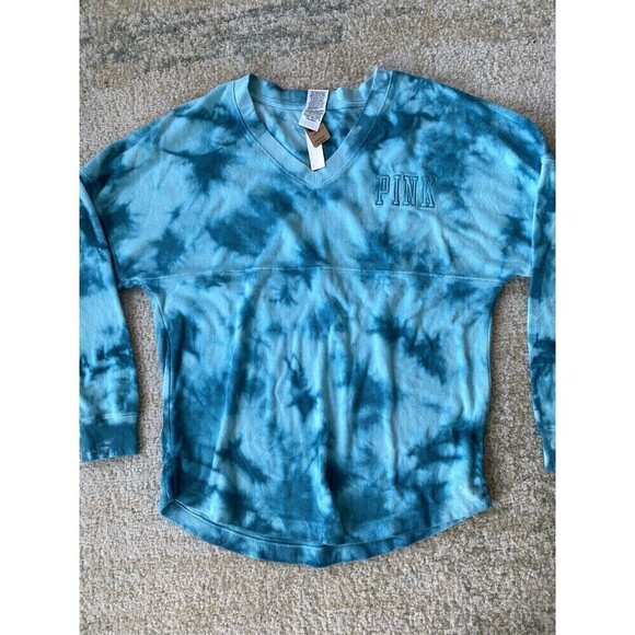 NWT PINK XS VICTORIA'S SECRET TERRY LOGO OVERSIZED CAMPUS VARSITY PULLOVER TOP - Picture 1 of 6